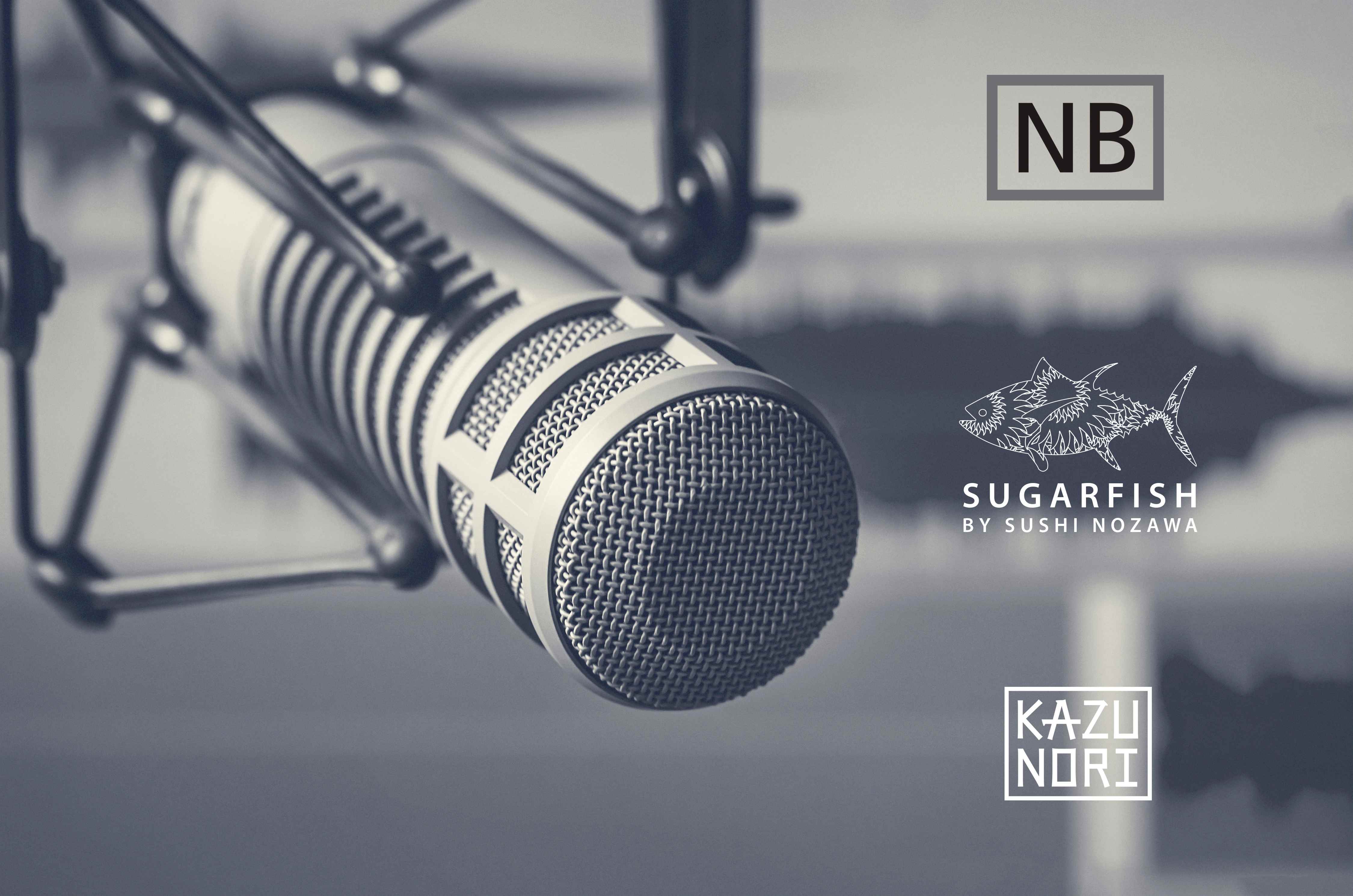 Microphone image with Nozawa Bar, SUGARFISH, and KazuNori logos